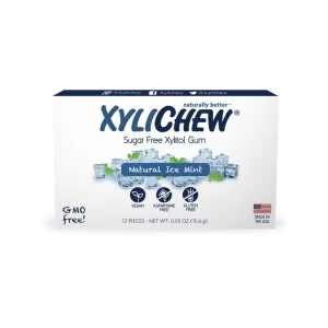 obrázek Ice Mint Xylitol žvýkačky - 1 blistr od výrobce Xylichew v blistru s 12 kusy bez aspartamu (neobsahují aspartam) | Pro webové stránky: healthychewinggum.com | Zdroj: Xylichew