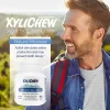 obrázek muže v přírodě s batohem na zádech a popis a fotografie žvýkaček xylitol Ice Mint v lahvičce v balení po 60 žvýkačkách od výrobce Xylichew bez aspartamu (aspartam free) | Pro webové stránky: healthychewinggum.com | Zdroj: Xylichew