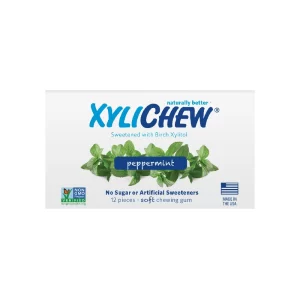 obrázek Peppermint Xylitol žvýkačky - 1 blistr od Xylichew v blistru s 12 ks na bílém pozadí bez aspartamu (neobsahují aspartam) | Pro webové stránky: healthychewinggum.com | Zdroj: Xylichew