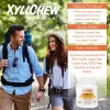 an image of man and woman in nature with a backpack and a description and photo of xylitol Fruit chewing gum in a bottle pack of 60 chewing gums from Xylichew aspartam free | For website: healthychewinggum.com | Source: Xylichew