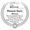 Obrázek Australského ocenění Australian Award za rok 2019 - Vítěz přírodní žvýkačky | honest gum - Nejvíce udržitelný přirodní potravinářský produkt & Nejlepší výrobce žvýkaček bez cukru | na bílém pozadí | Pro webové stránky: healthychewinggum.com | Zdroj: honest gum