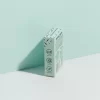 picture of Eucalyptus Mint All Nature Chewing Gum from honest gum in a flip box from the left back with 12 pcs on a green white background with a box shadow | Plastic free, sugar free, sustainable and aspartam free | For website: healthychewinggum.com | Source: honest gum