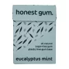 picture of Eucalyptus Mint All Nature Chewing Gum from honest gum in a flip box from the front with 12 pcs on white background plastic free, sugar free, sustainable and aspartam free | For website: healthychewinggum.com | Source: honest gum