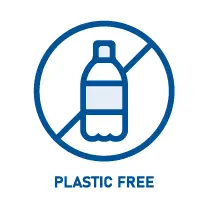 Durchgestrichenes Symbol einer künstlichen PET-Flasche, das auf gesunden Kaugummi ohne Plastik und (künstliche) Plastikzusätze hinweist, gezeichnet mit einer blauen Linie | Quelle: healthychewinggum.com | Für die Website: healthychewinggum.com