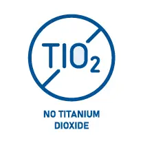 TiO2 - titanium dioxide chemical symbol crossed out icon indicating healthy chewing gum without titanium dioxide drawn in blue | Source: healthychewinggum.com | For website: healthychewinggum.com