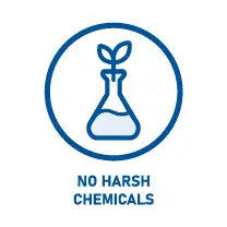 Icon of a healthy plant protruding from a laboratory test tube containing a liquid that is free of so-called hazardous (controversial) chemicals also called harsh chemical indicating healthy chewing gum without controversial ingredients drawn with a blue line | Source: healthychewinggum.com | For website: healthychewinggum.com