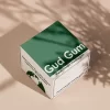 image of a large package of 100% natural Gud Gum chewing gum from the front on a background with shadows from the sun (green and white box with text description) | For website: healthychewinggum.com | Source: Gud Gum