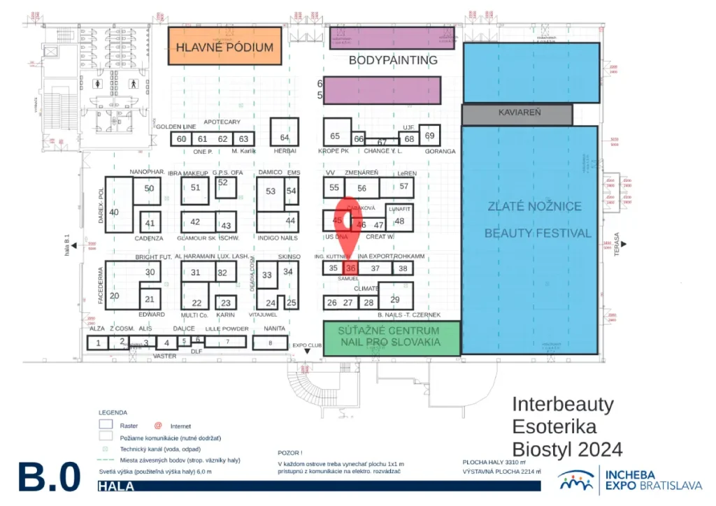 Mapa haly B0 a stánku č.36 pro lepší orientaci a nalazení stánku - Zdravé žvýkačky (zdravezvykacky.cz) nebo Healthy Chewing Gum (healthychewinggum.com)