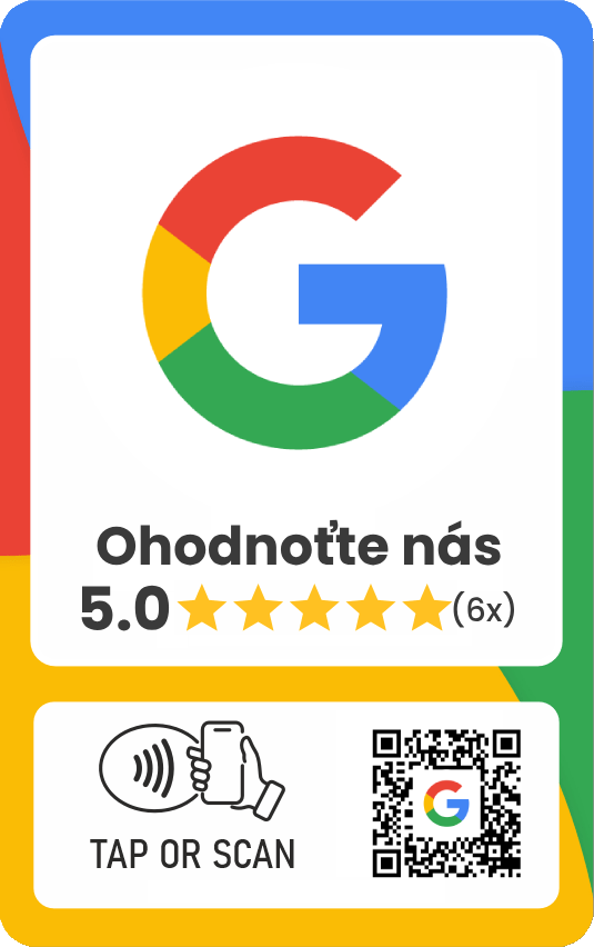 Printscreen hodnocení Healthy Chewing Gum na Google Maps se 6 referencemi s výsledným hodnocením 5 hvězdiček - obrázek s velkým Google písmenem G - v barevném obdelníku s červeno modro zeleno žluto barevnýám a s textem "Ohodnoťte nás"