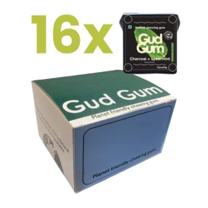 Velké balení přírodních žvýkaček - mátová příchuť - velké balení s 16 krabičkami znázorněno na velkou krabičkou číslem 16x | Autor: Jiří Samuel | Pro web: healthychewinggum.com