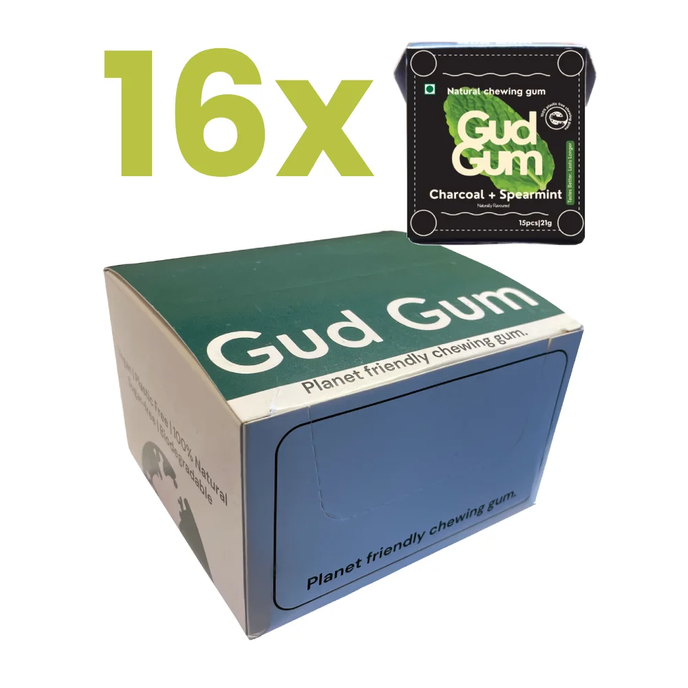 Velké balení přírodních žvýkaček - mátová příchuť - velké balení s 16 krabičkami znázorněno na velkou krabičkou číslem 16x | Autor: Jiří Samuel | Pro web: healthychewinggum.com