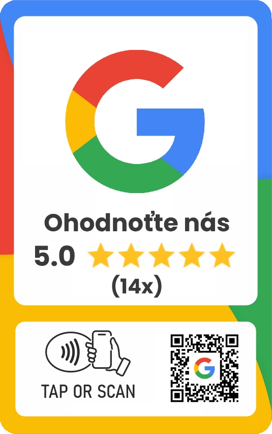 Printscreen hodnocení Healthy Chewing Gum na Google Maps se 14 referencemi s výsledným hodnocením 5 hvězdiček - obrázek s velkým Google písmenem G - v barevném obdelníku s červeno modro zeleno žluto barevnýám a s textem "Ohodnoťte nás"
