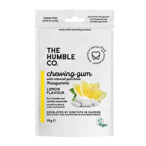 Zdravé žvýkačky od The Humble Co. s příchutí citrónu na bílém pozadí | Zdroj: The Humble Co. | Pro web: healthychewinggum.com